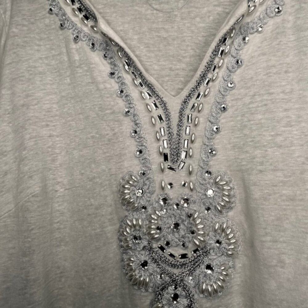 INC International Concepts XXL Linen Embellished Silver Pearl V-Neck Top - Picture 4 of 15